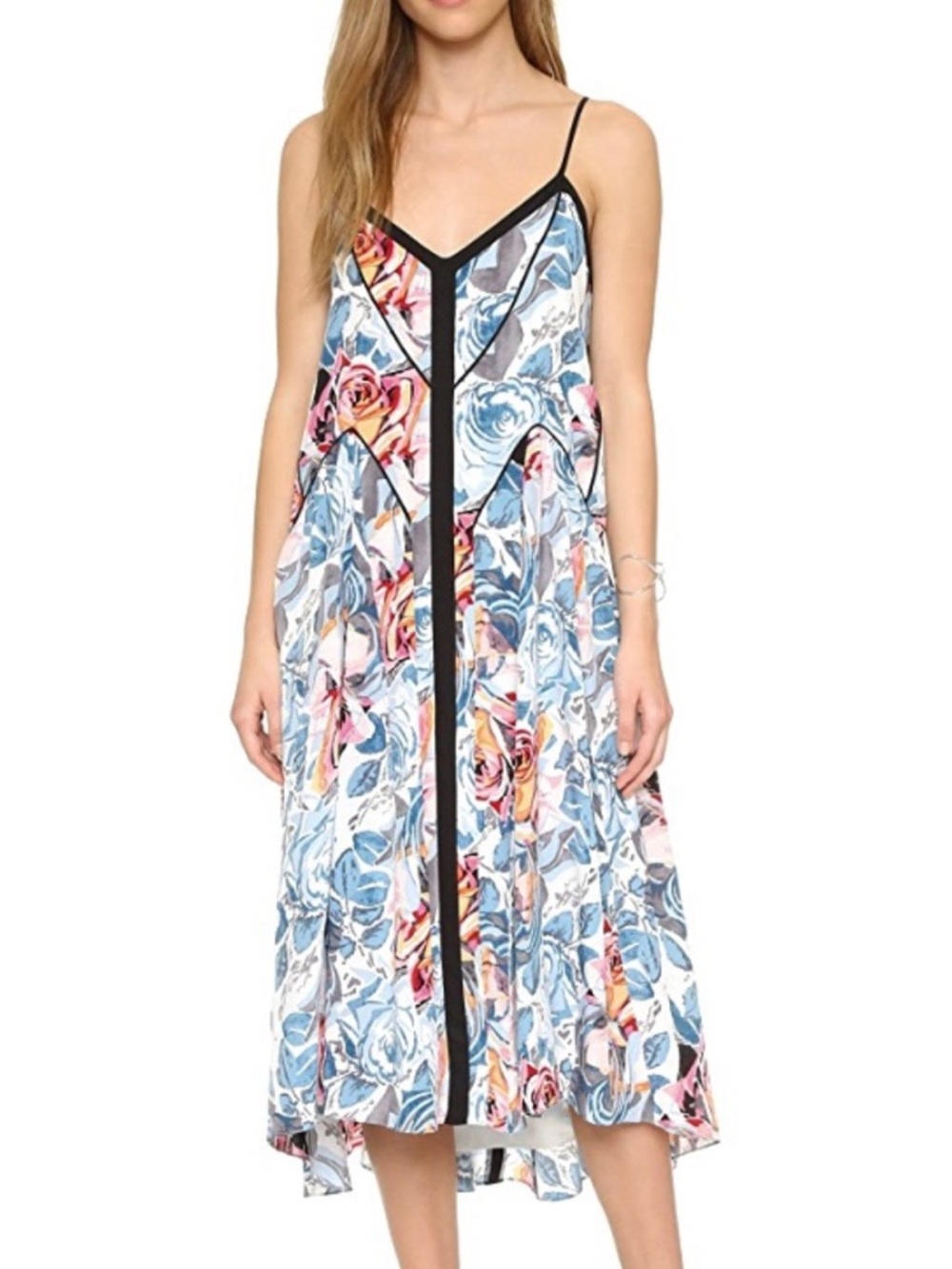 ELIZABETH AND JAMES SILK FLORAL PRINT MIDI SLIP DRESS